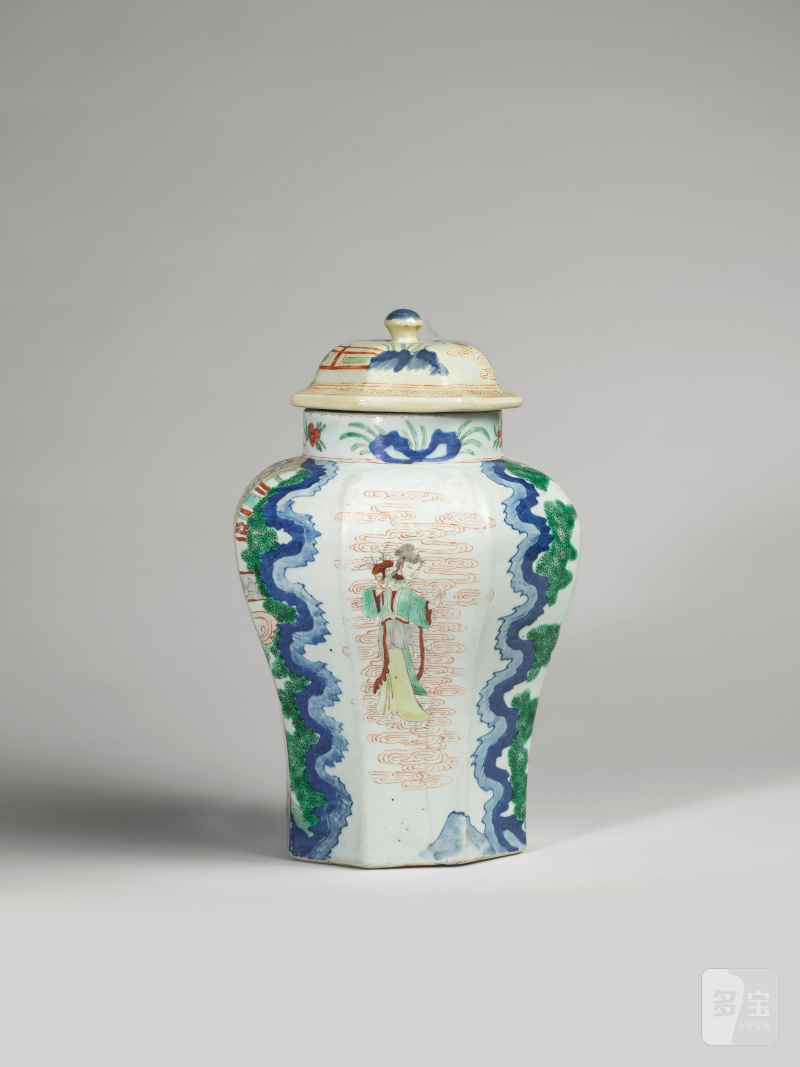 過渡期 十七世紀 五彩人物圖八方蓋罐一對 | PAIRE DE VASES BALUSTRE EN PORCELAINE WUCAI - 图6